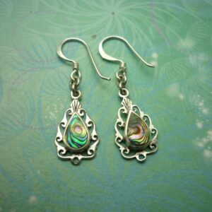 Natural Shell Vintage Sterling Silver Earrings - Abalone Paua Shell - 925 Hallmarked
