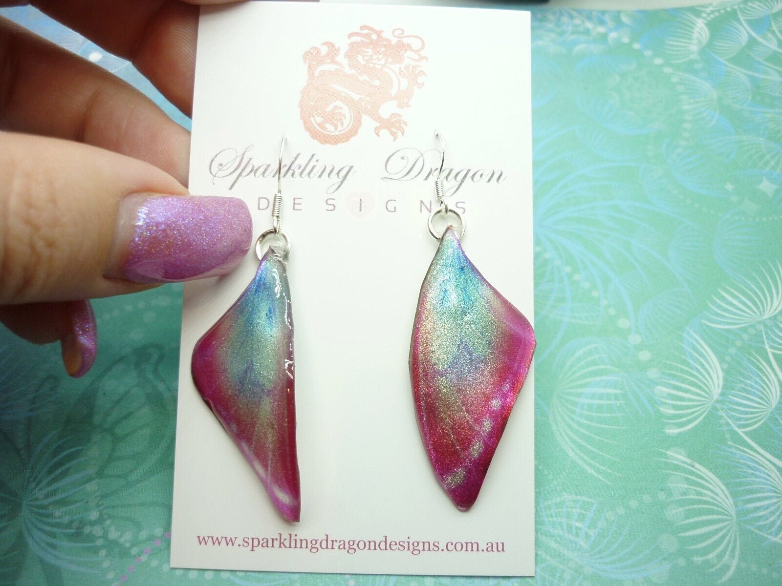 Butterfly Earrings Misty Morning Pink & Blue - Fairy Jewellery, Fun Gift for her Fairy Wing Earrings - Sparkly - Resin with Glitter Finish