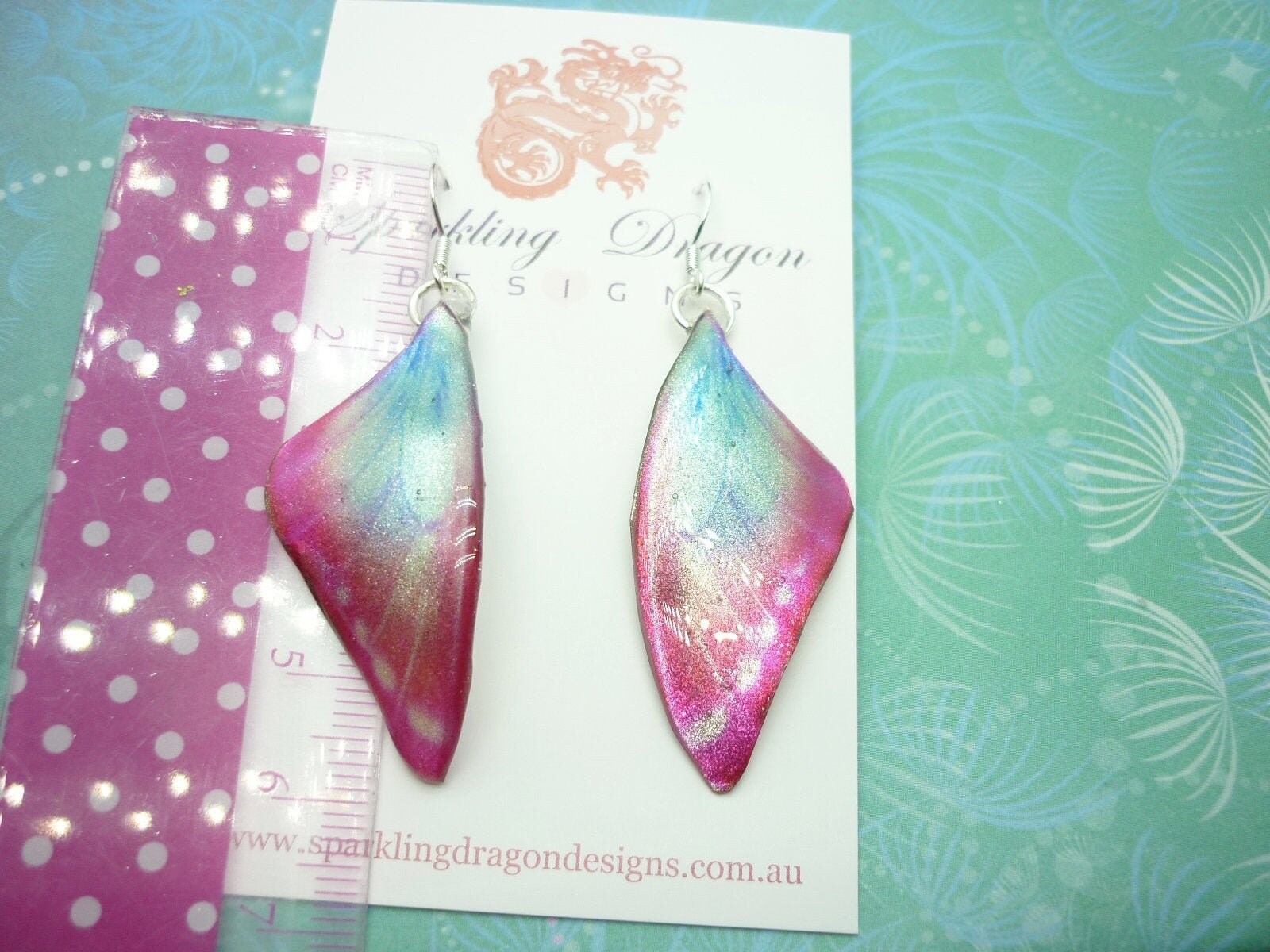 Butterfly Earrings Misty Morning Pink & Blue - Fairy Jewellery, Fun Gift for her Fairy Wing Earrings - Sparkly - Resin with Glitter Finish - Image 3