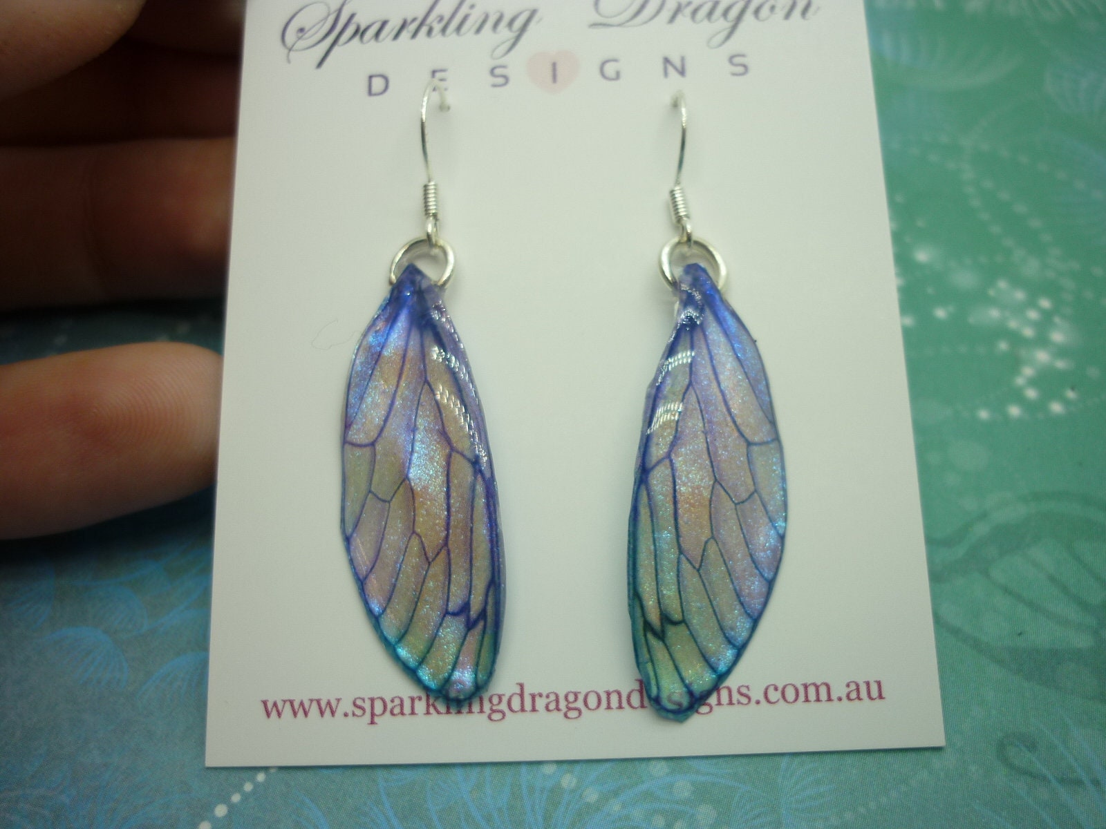 Butterfly Earrings Pale Purple Blue Sparkle - Fairy Jewellery, Fun Gift for her Statement Present Sparkly Boho Resin with Glitter Finish - Image 2