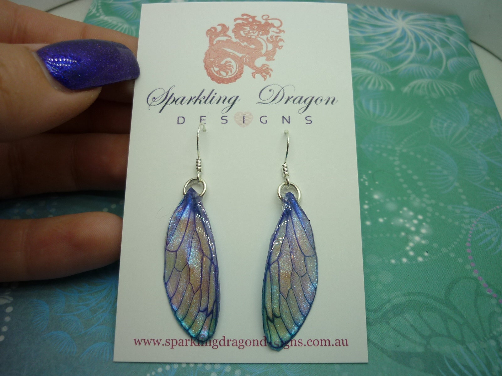 Butterfly Earrings Pale Purple Blue Sparkle - Fairy Jewellery, Fun Gift for her Statement Present Sparkly Boho Resin with Glitter Finish - Image 3