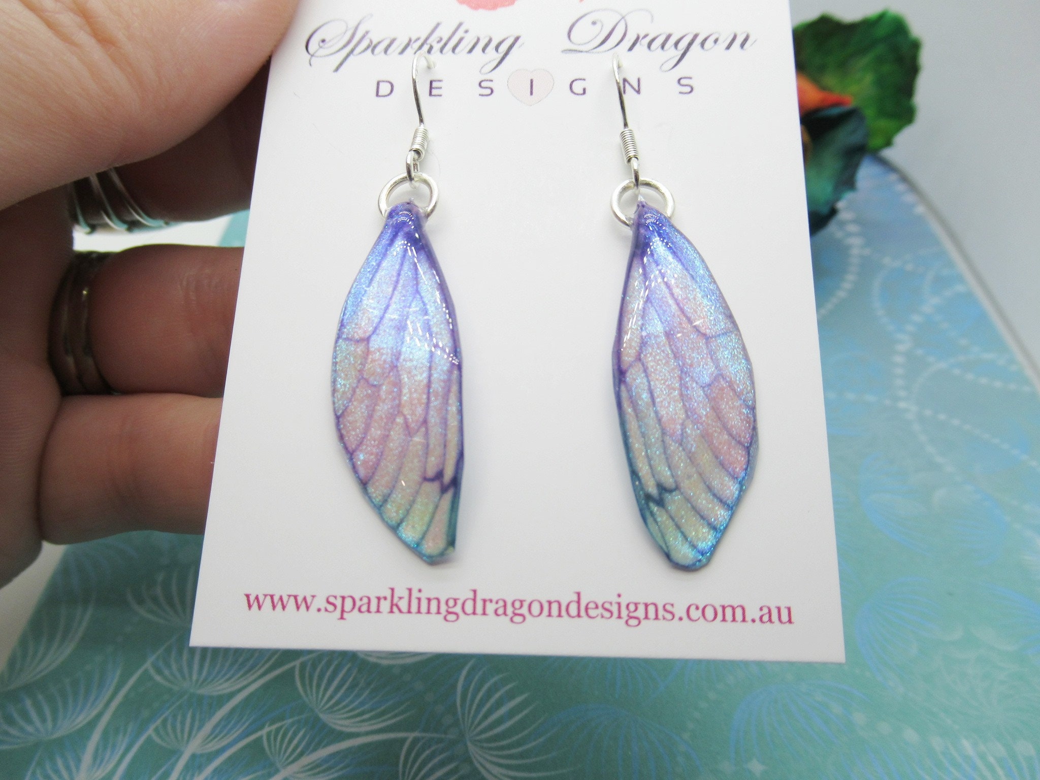 Butterfly Earrings Pale Purple Blue Sparkle - Fairy Jewellery, Fun Gift for her Statement Present Sparkly Boho Resin with Glitter Finish - Image 8