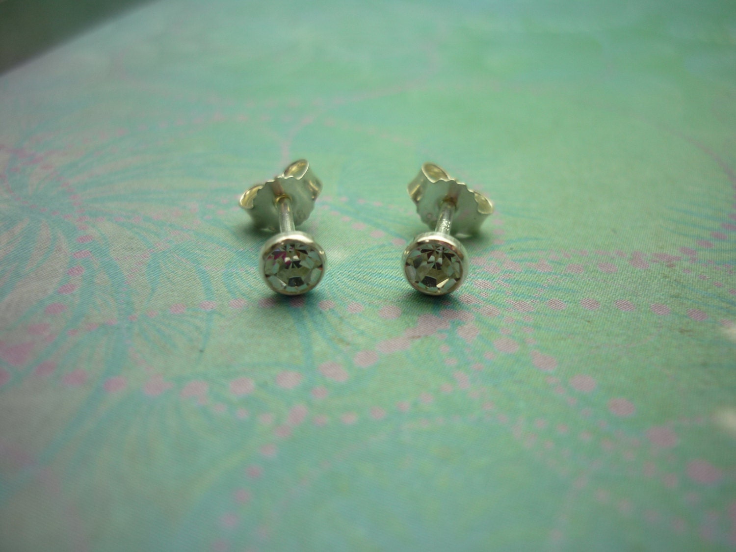 Vintage Sterling Silver Earrings 3.5mm Cubic Zirconia Studs