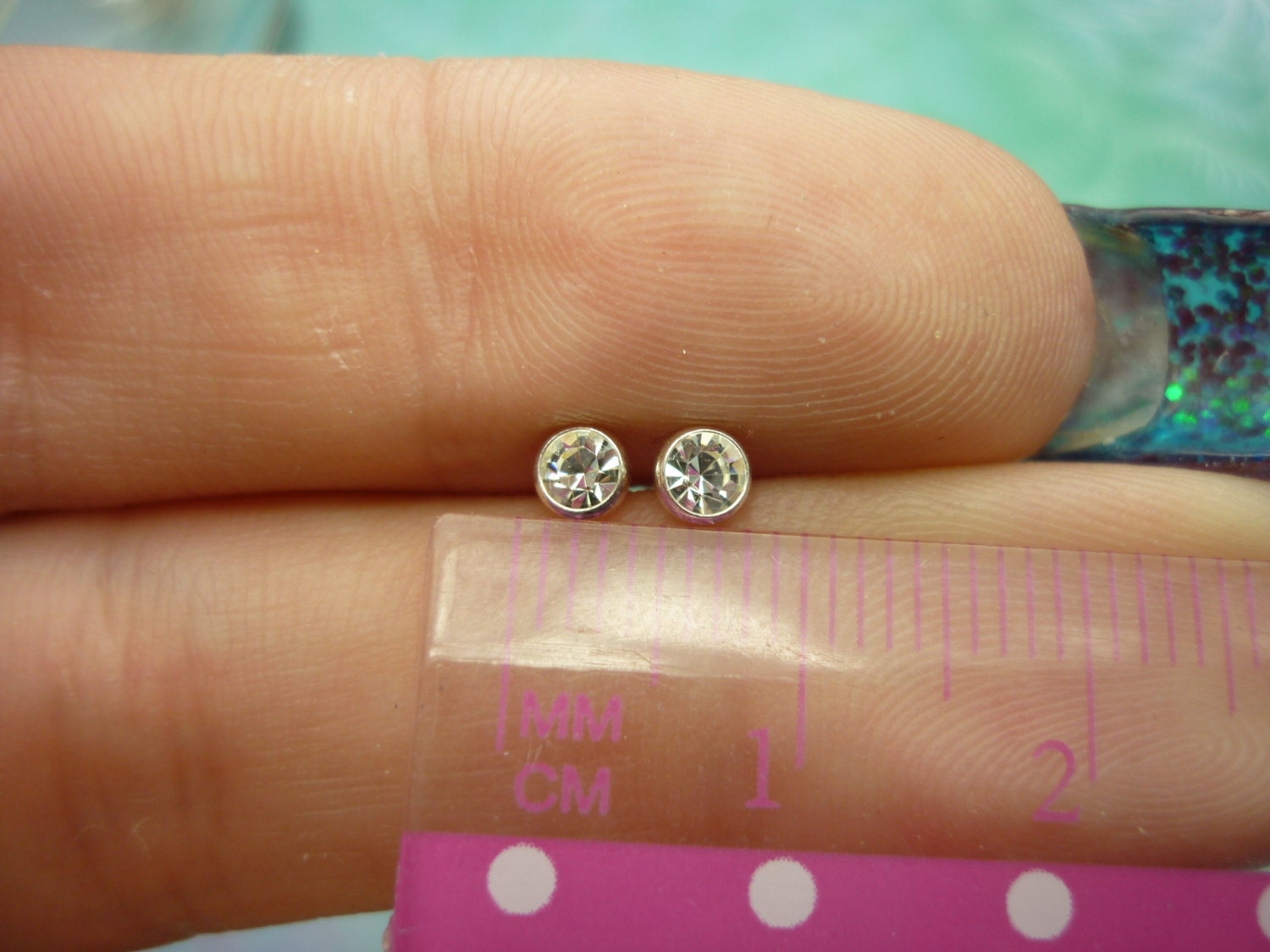 Vintage Sterling Silver Earrings 3.5mm Cubic Zirconia Studs - Image 2