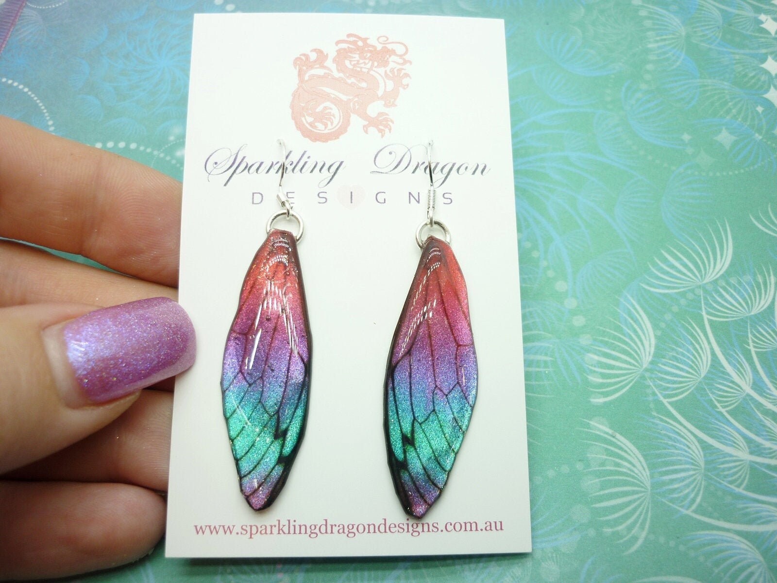 Butterfly Earrings Pink Purple Blue Sparkle - Fairy Jewellery, Fun Gift for her Fairy Wing Earrings - Sparkly - Resin with Glitter Finish - Image 4