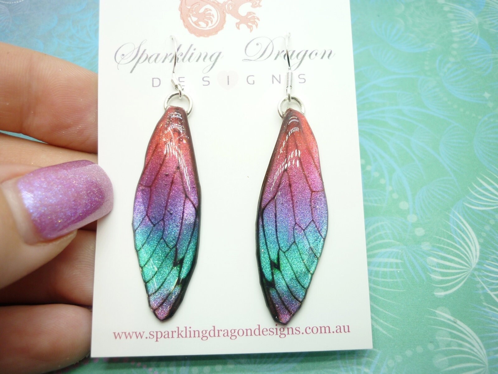 Butterfly Earrings Pink Purple Blue Sparkle - Fairy Jewellery, Fun Gift for her Fairy Wing Earrings - Sparkly - Resin with Glitter Finish - Image 5