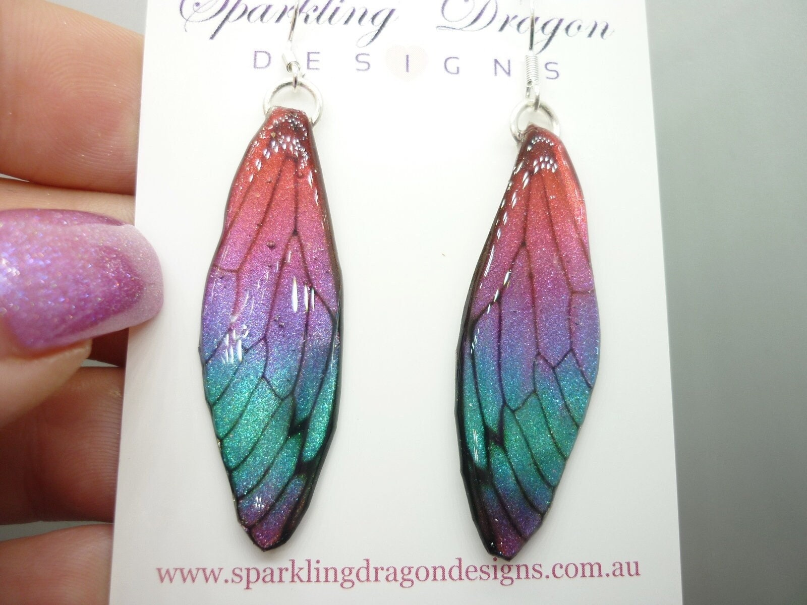Butterfly Earrings Pink Purple Blue Sparkle - Fairy Jewellery, Fun Gift for her Fairy Wing Earrings - Sparkly - Resin with Glitter Finish - Image 6