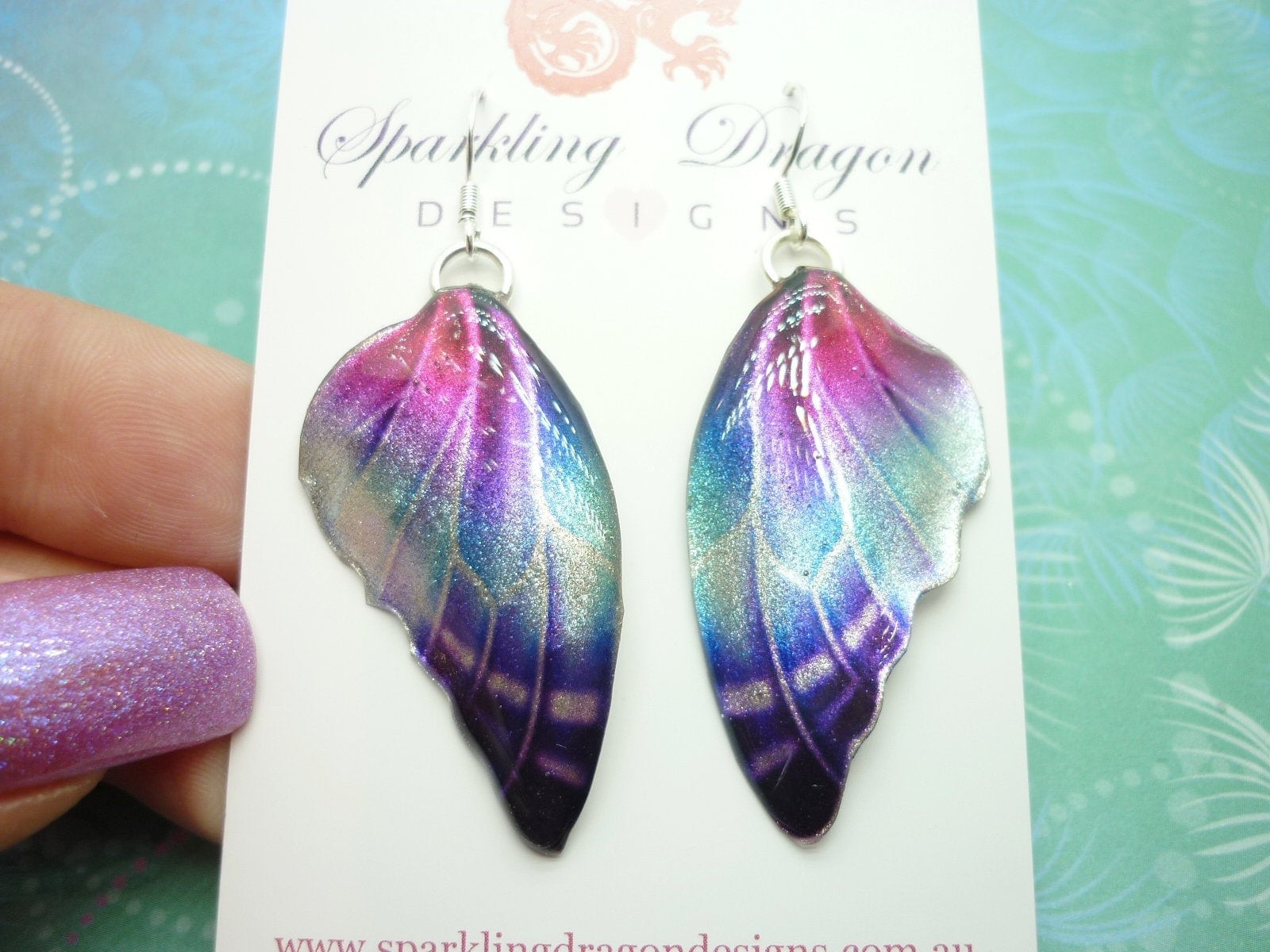 Butterfly Earrings Misty Pink, Blue & Purple - Fairy Jewellery, Fun Gift for her Fairy Wing Earrings - Sparkly - Resin with Glitter Finish