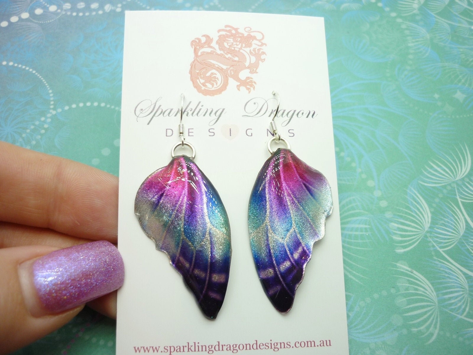 Butterfly Earrings Misty Pink, Blue & Purple - Fairy Jewellery, Fun Gift for her Fairy Wing Earrings - Sparkly - Resin with Glitter Finish - Image 2