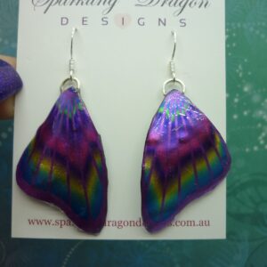 Butterfly Wing Earrings Purple & Rainbow- Fairy Jewellery, Fun Gift for her Fairy Wing Earrings - Sparkly - Resin with Glitter Finish