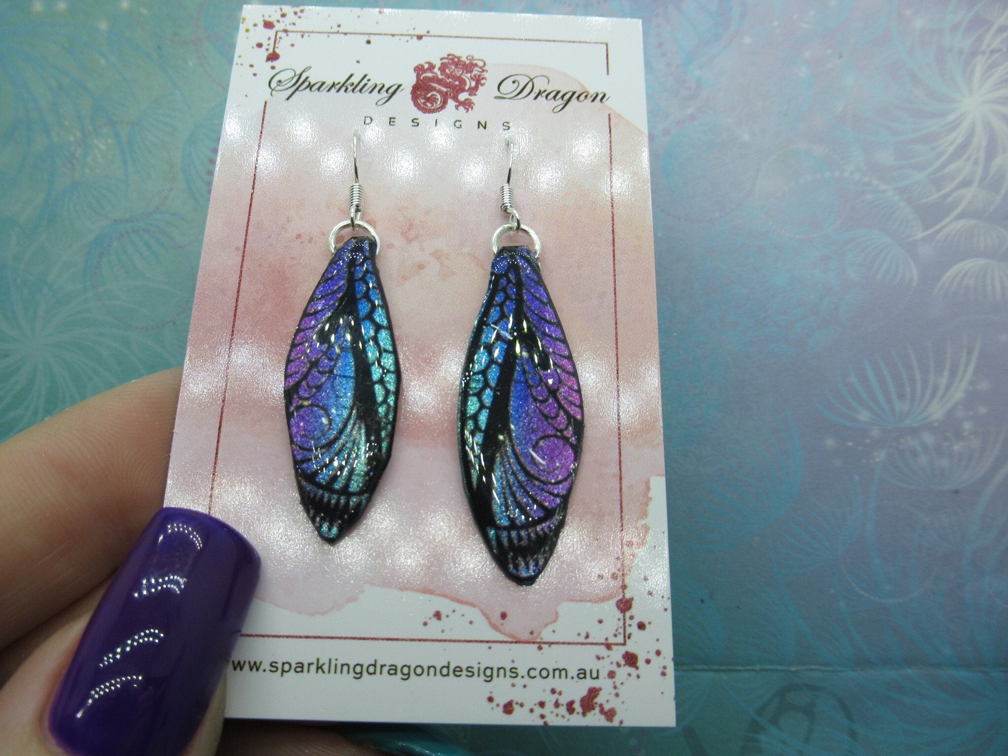 Butterfly Earrings Purple, Pink, Blue & Black Sparkle -Fairy Jewellery Fun Gift for Statement Present Sparkly - Resin with Glitter Finish - Image 2