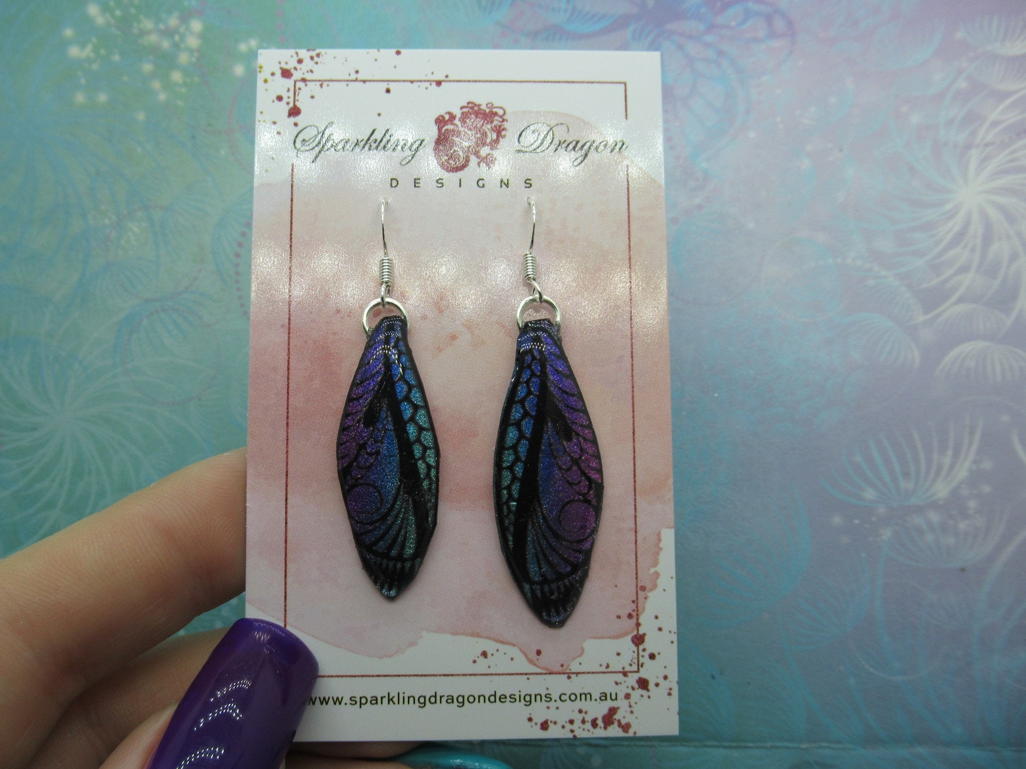 Butterfly Earrings Purple, Pink, Blue & Black Sparkle -Fairy Jewellery Fun Gift for Statement Present Sparkly - Resin with Glitter Finish - Image 3
