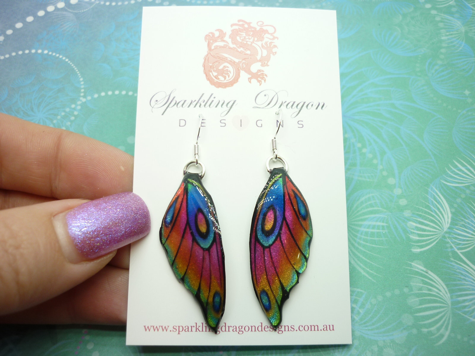 Butterfly Wing Earrings Rainbow - Fairy Jewellery, Fun Gift for her Fairy Wing Earrings - Sparkly - Resin with Glitter Finish - Image 3