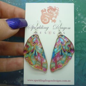 Butterfly Wing Earrings Stained Glass- Fairy Jewellery, Fun Gift for her Fairy Wing Earrings - Sparkly - Resin with Glitter Finish