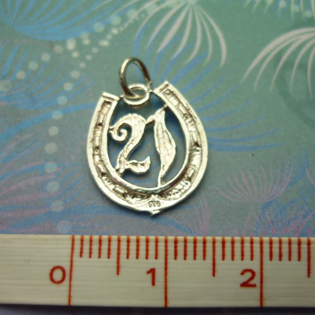 Horse Shoe 21st Birthday Pendant - Vintage Sterling Silver Lucky Charm - Image 2