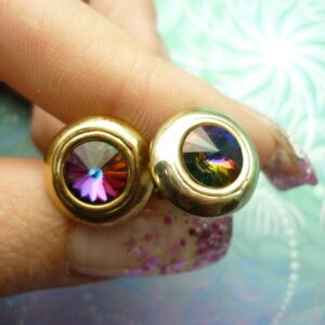 Vintage Golden Cufflinks - Inlaid Rainbow Circle Feature Cuff Link, Gift for Him, Special Occasion