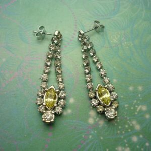 Sunflower Yellow Vintage Crystal Silver Earrings - Elegant Sparkly Gift Unworn