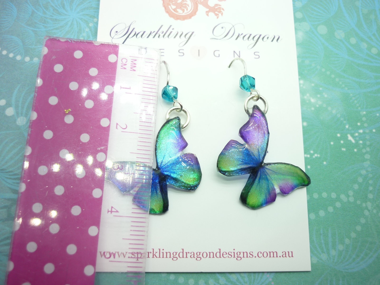 Little Bead Butterfly Earrings Green, Blue, Purple - Fairy Jewellery, Fun Gift, Fairy Wing Earrings - Sparkly - Resin with Glitter Finish - Image 5