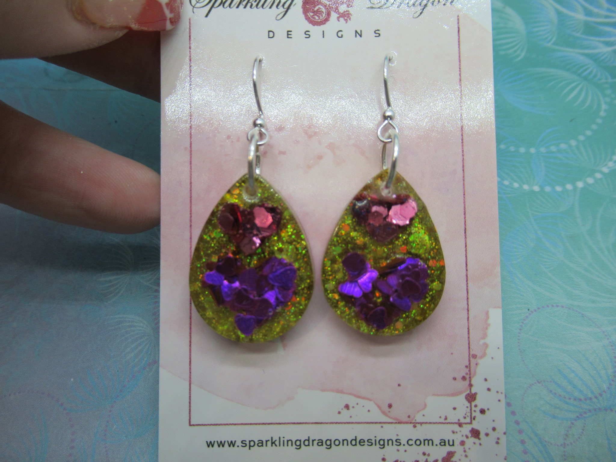 Love Heart Earrings - Double Red & Pink Hearts Holo Gold Round - Image 2