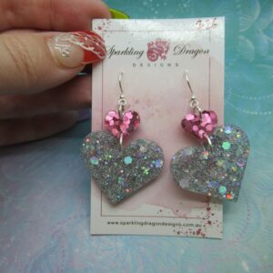 Love Heart Earrings - Statement Holo Silver and Sweet Pink Hearts