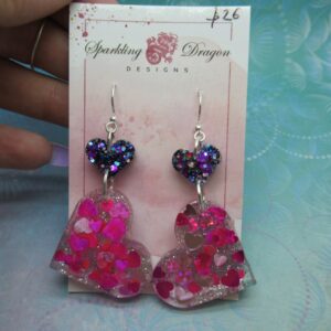 Love Heart Earrings - Statement Pink & Party Sparkle