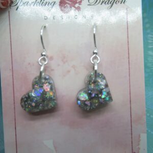 Love Heart Earrings - Dainty Puffy Holo Silver Hearts