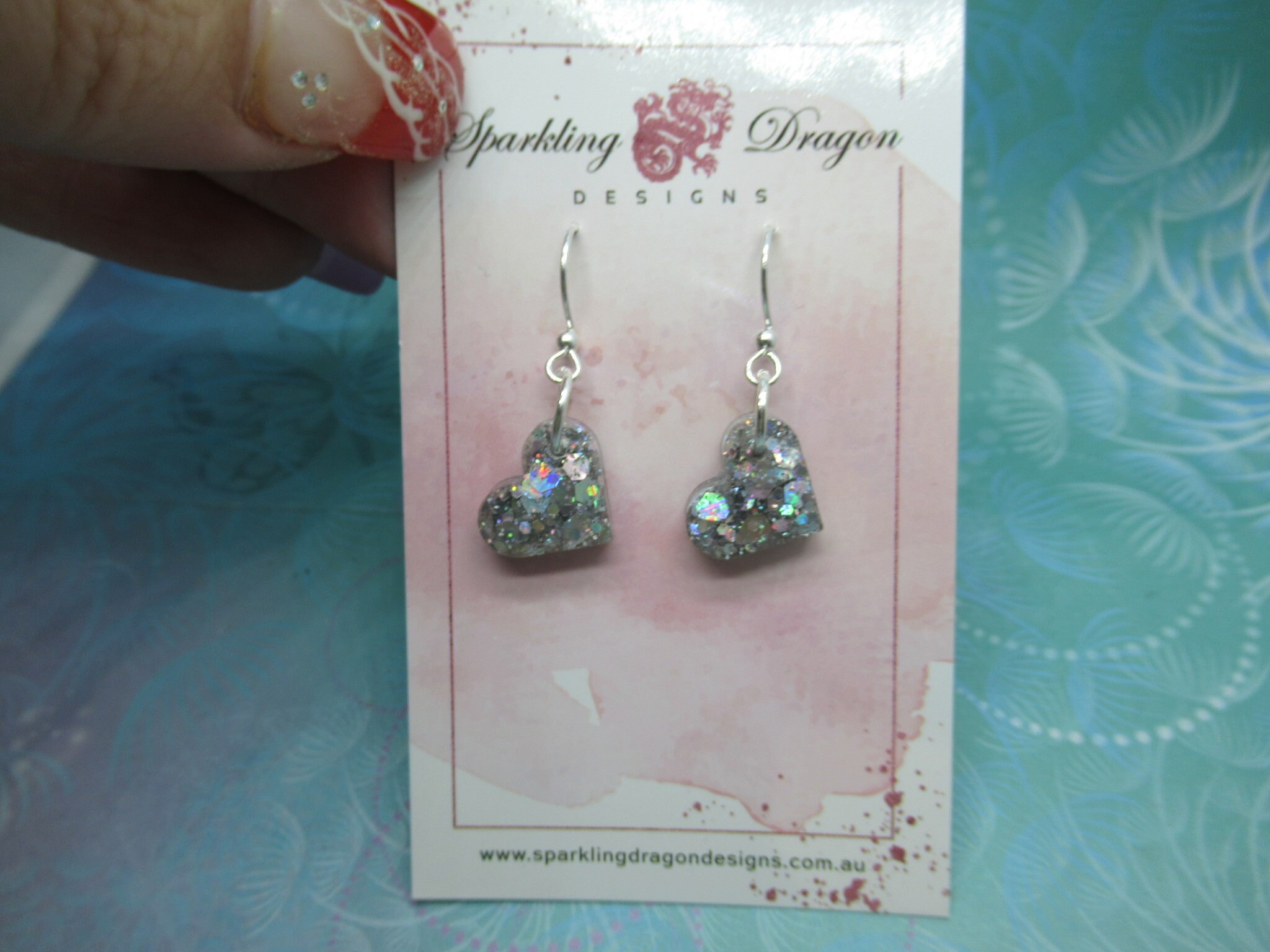 Love Heart Earrings - Dainty Puffy Holo Silver Hearts - Image 2