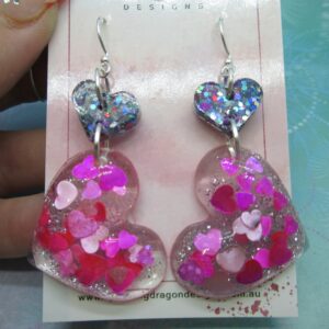 Love Heart Earrings - Statement Puffy Pink & Party Sparkle