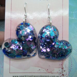 Love Heart Earrings - Colour Shift Purple Blue Puffy Hearts