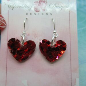 Love Heart Earrings - Ruby Red Sparkle