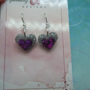 Love Heart Earrings - Heart In Heart Holo Purple Sparkle