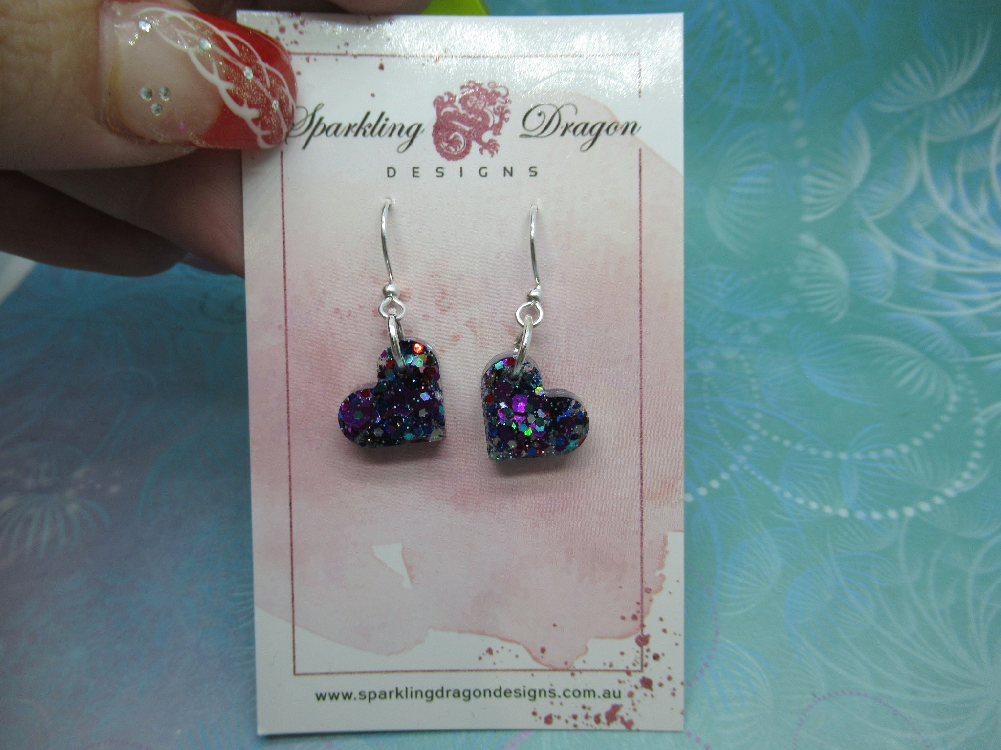 Love Heart Earrings - Dainty Party Sparkle Hearts - Image 2