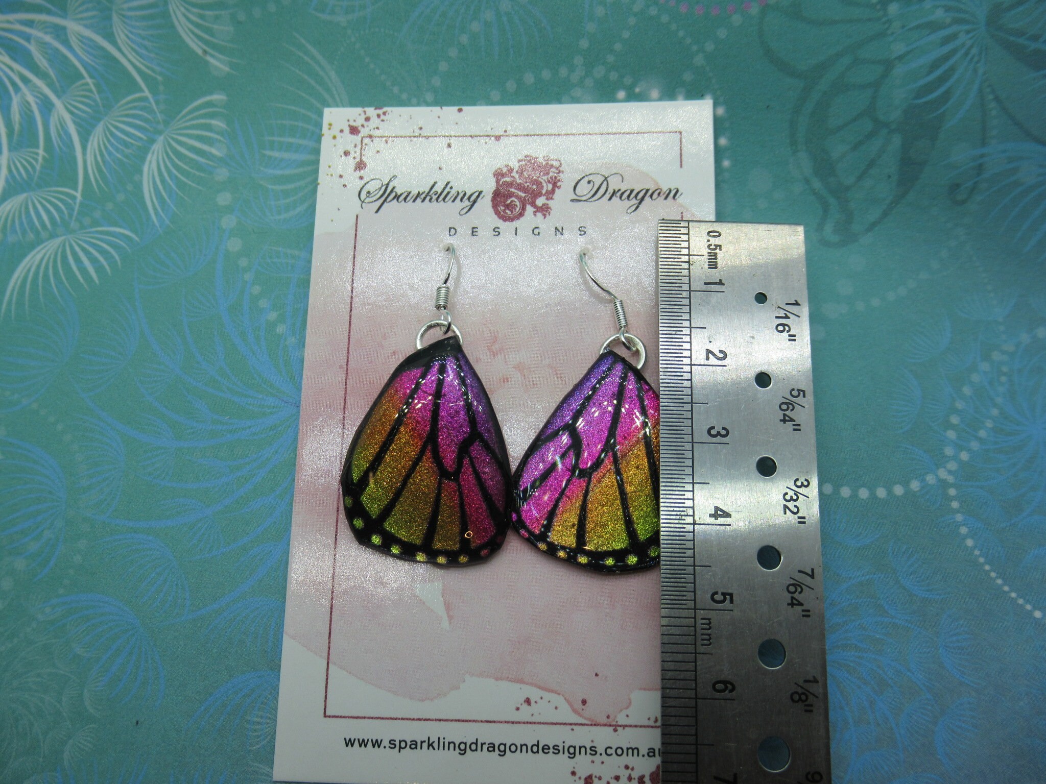 Butterfly Earrings Pink & Yellow Sparkle -Fairy Jewellery Fun Gift for Fairy Wing Earrings - Sparkly - Resin with Glitter Finish - Image 4