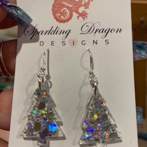Holographic Christmas Tree Earrings Small