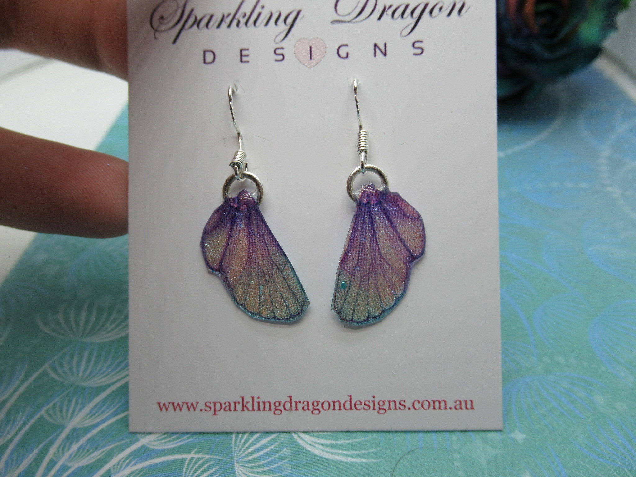 Butterfly Wing Earrings Pale Yellow & Purple - Fairy Jewellery, Fun Gift for her Statement Present Sparkly Boho Resin with Glitter Finish - Image 5