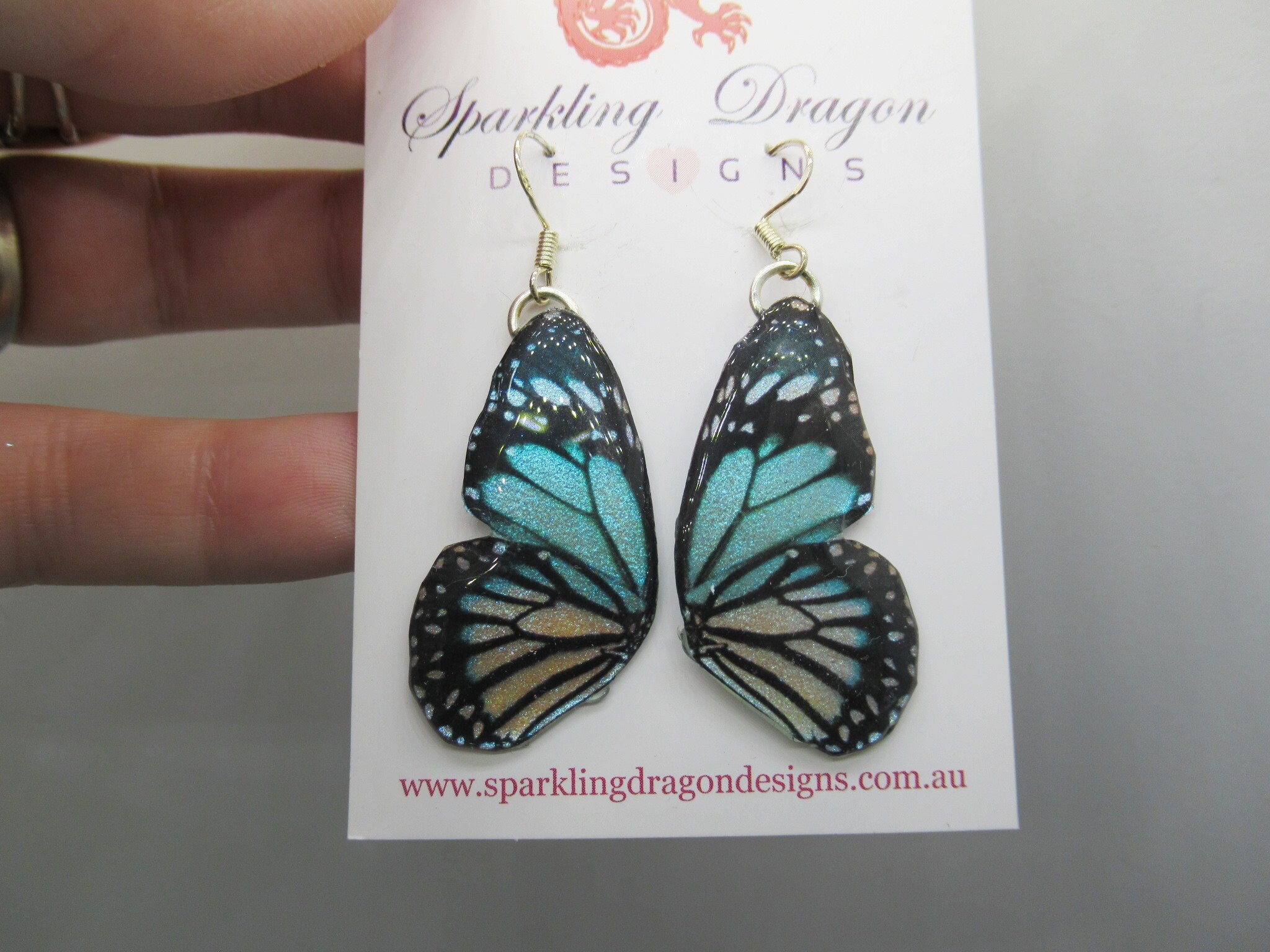 Butterfly Double Wing Earrings Blue and Yellow - Fairy Jewellery, Fun Gift for her Statement Present Sparkly - Resin with Glitter Finish - Image 10