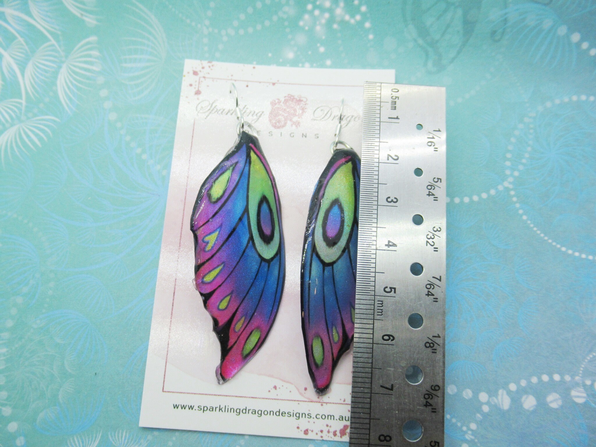 Butterfly Wing Earrings Blue Purple Green Fairy Jewellery, Fun Gift for her Fairy Wing Earrings - Sparkly - Resin with Glitter Finish - Image 8