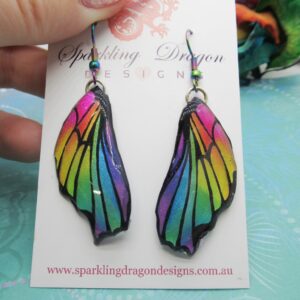 Butterfly Wing Earrings Rainbow - Fairy Jewellery, Fun Gift for her Fairy Wing Earrings - Sparkly - Resin with Glitter Finish
