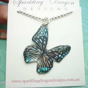Butterfly Necklace Silver & Blue on a Sparkle Silver Plated Chain - Fairy Jewellery, Fun Gift for her Resin with Glitter Finish