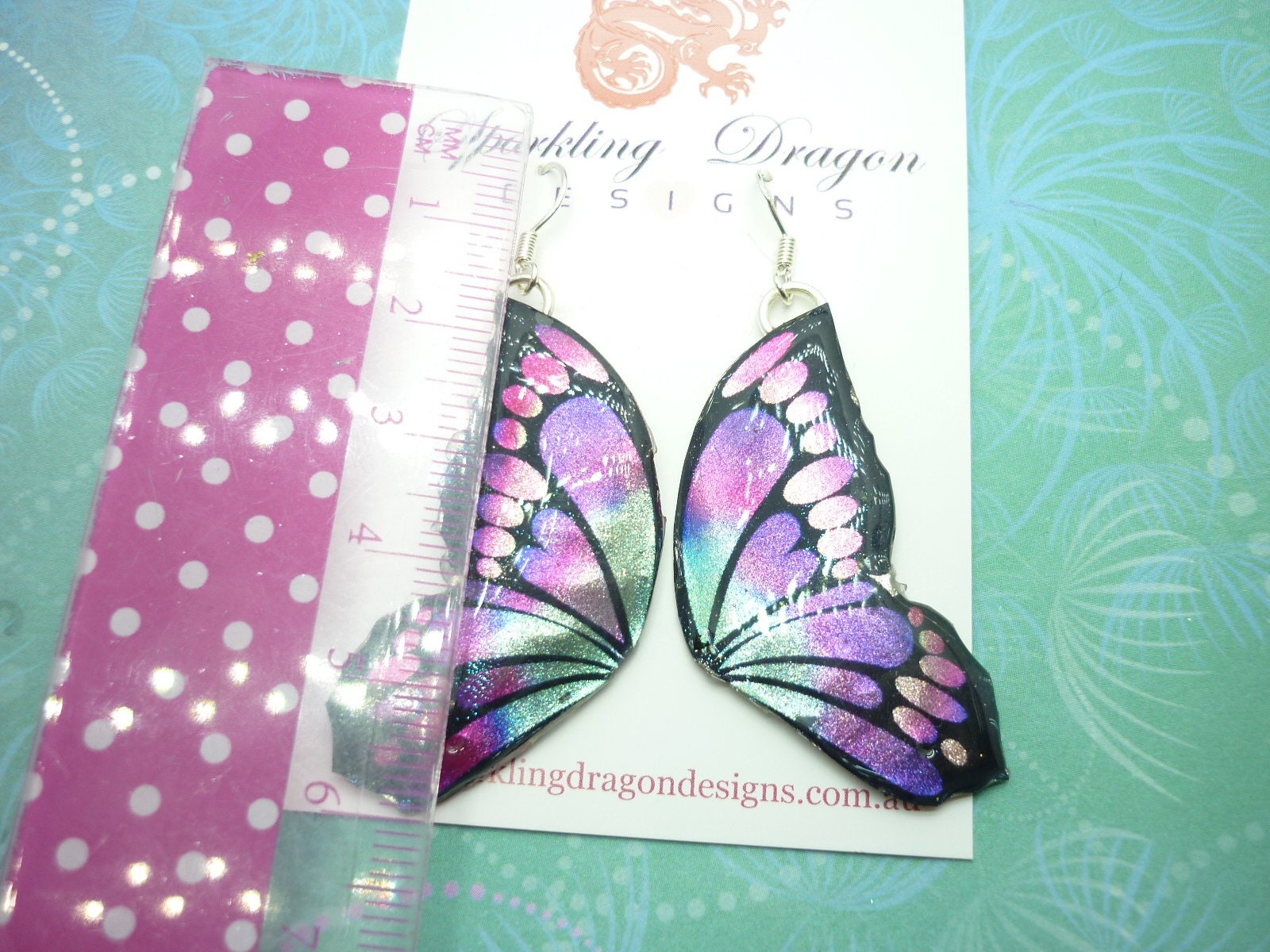 Butterfly Double Wing Earrings Purple & Pink - Fairy Jewellery, Fun Gift for her Fairy Wing Earrings - Sparkly - Resin with Glitter Finish - Image 8
