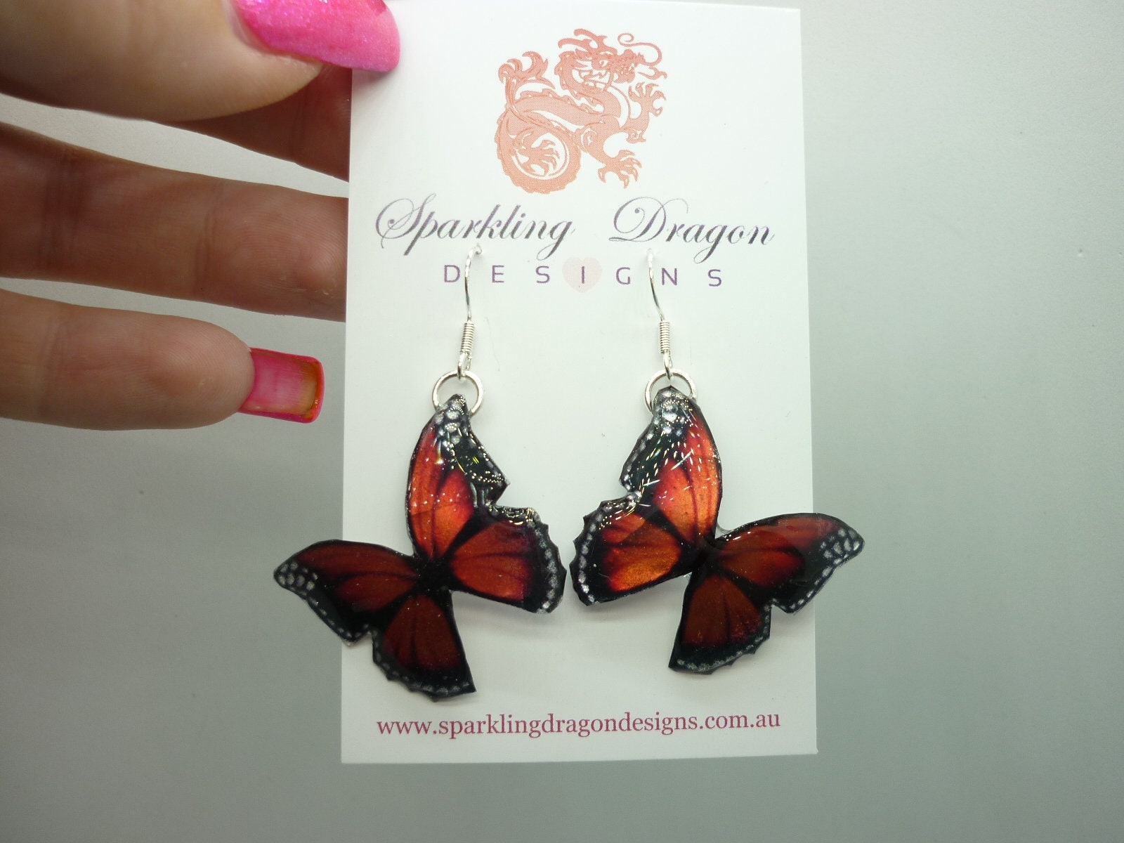 Little Red Butterfly Earrings - Fairy Jewellery, Fun Gift, Fairy Wing Earrings - Sparkly - Resin with Glitter Finish - Image 6