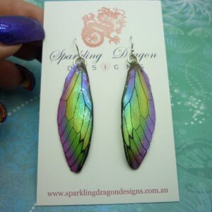 Butterfly Wing Greeny Yellow & Purple Earrings - Fairy Wing Earrings, Fun Gift for her Statement Present - Resin with Glitter Finish