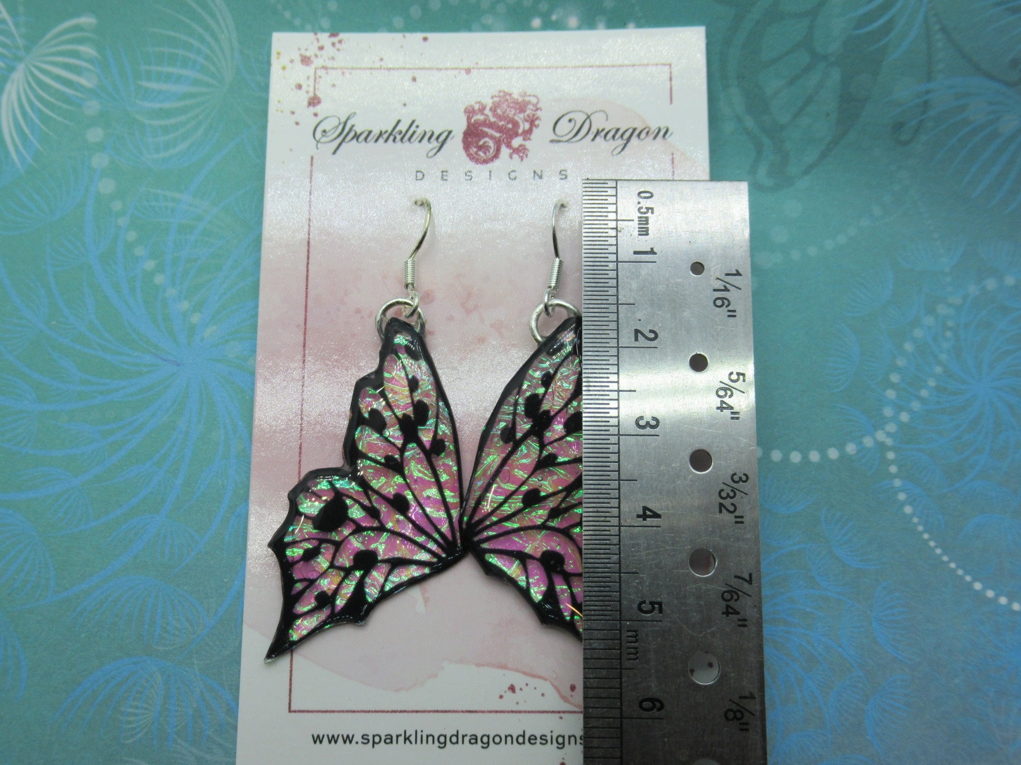 Shimmery Green Butterfly Double Wing Earrings - Fairy Jewellery, Fun Gift for her Statement Present Sparkly - Resin with Glitter Finish - Image 9