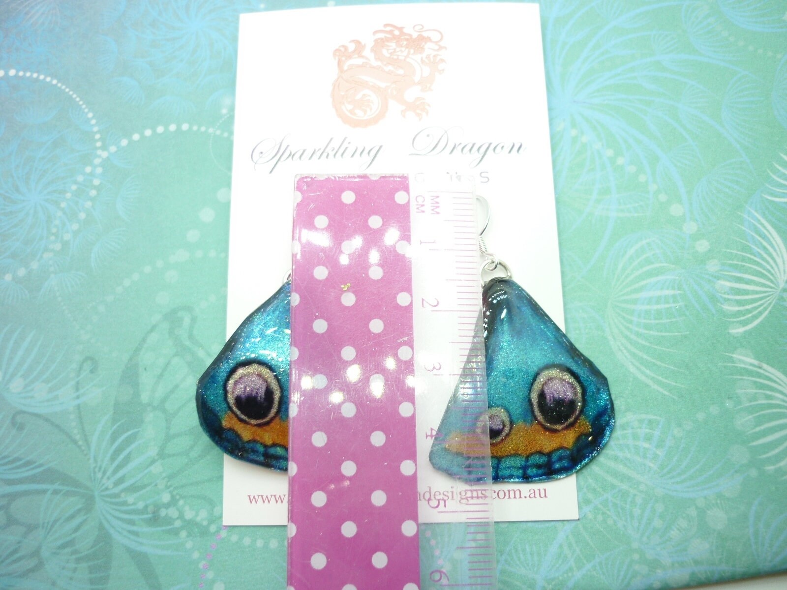 Butterfly Wing Blue Earrings - Fairy Jewellery, Fun Gift for her Fairy Wing Earrings - Sparkly - Rainbow Resin with Glitter Finish - Image 6