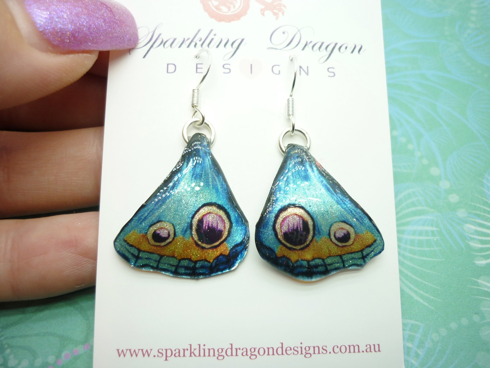 Butterfly Wing Blue Earrings - Fairy Jewellery, Fun Gift for her Fairy Wing Earrings - Sparkly - Rainbow Resin with Glitter Finish - Image 8