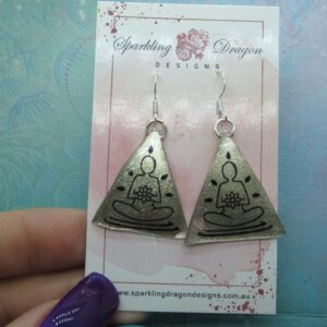 Peaceful Meditating Yoga Earrings - New Age Boho gift - Sparkling Silver in Resin with Glitter Finish