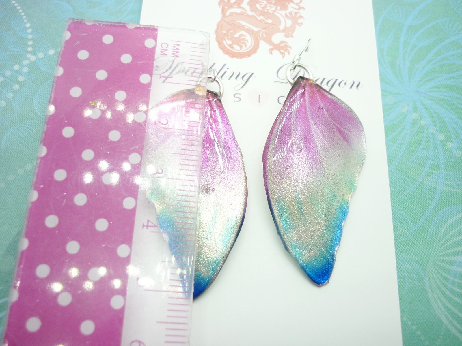 Butterfly Wing Earrings Misting Pink and Blue - Fairy Jewellery, Fun Gift for her Fairy Wing Earrings - Sparkly - Resin with Glitter Finish - Image 4