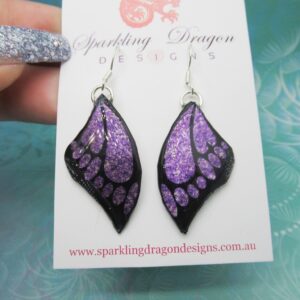 Butterfly Earrings Purple and Black - Fairy Jewellery, Fun Gift for her Fairy Wing Earrings - Sparkly - Resin with Glitter Finish