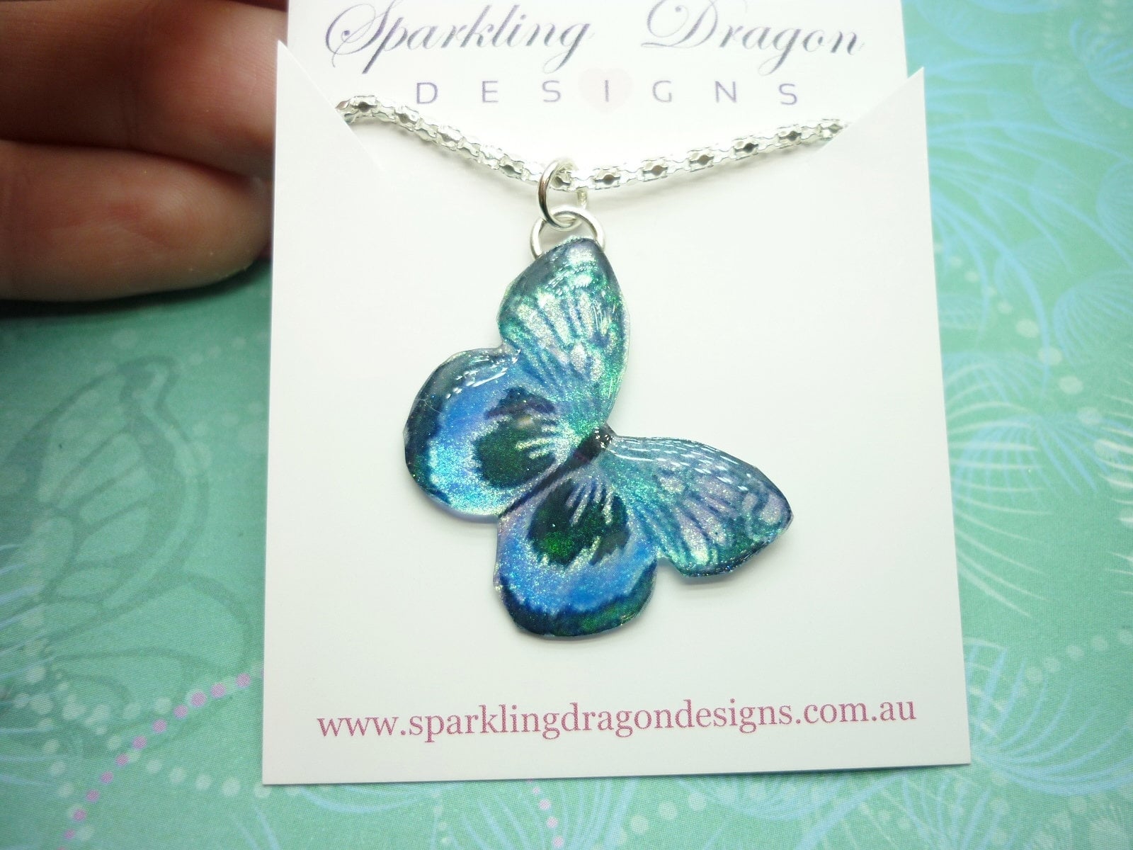 Little Butterfly Necklace, Blue and Black on a Sparkle Silver Plated Chain - Fairy Jewellery, Fun Gift for her Resin with Glitter Finish - Image 2