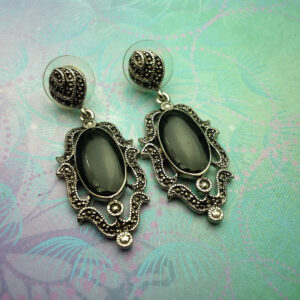 Vintage Sterling Silver Earrings - Black Onyx